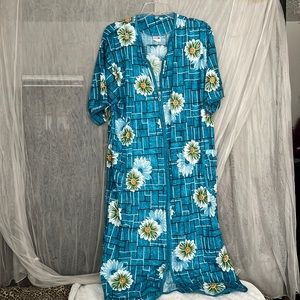 ⭐️ Star brand mumu style sunflower blue dress vintage zips waist tie women M